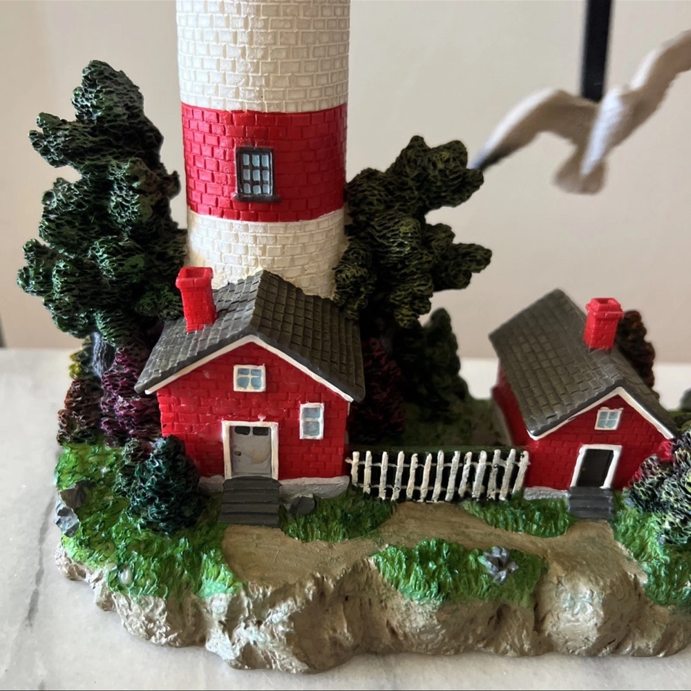 Nautical Red & White Lighthouse Statue Clock w/Flying Seagulls - 12.5” Tall - Picture 3 of 6